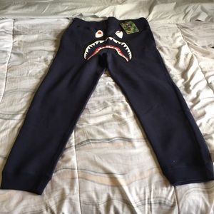 New Bape Shark Slim Sweat Pants Navy/Green, Size L